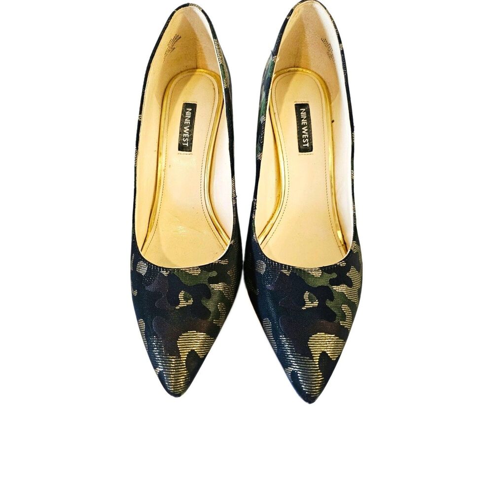 Nine West Camouflage Pointed Toe Stiletto Pump Heels Faux Leather Size 8.5M